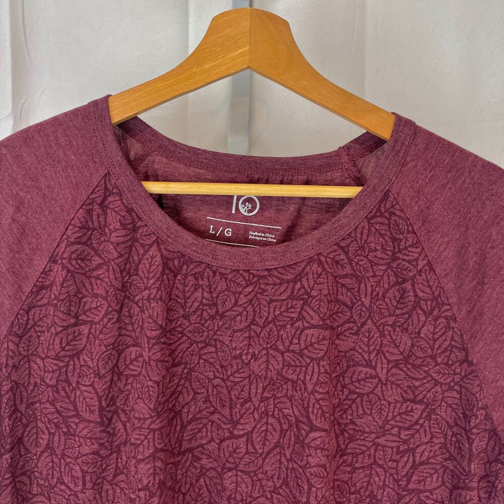 TEN TREE TenTree Topiary Print 3/4 Sleeve Shirt Raglan Baseball Wine Red L - Picture 3 of 9
